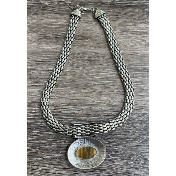 Vintage Tiger's Eye Silver Tone Women’s Necklace Chain 2 Pendants Elegant Sz 22” - Picture 8 of 14